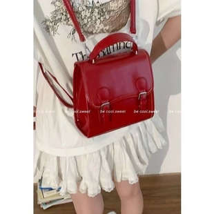 优选手提安可拉红色包包女式 双肩包学院风百搭单肩背包 新款 潮时尚