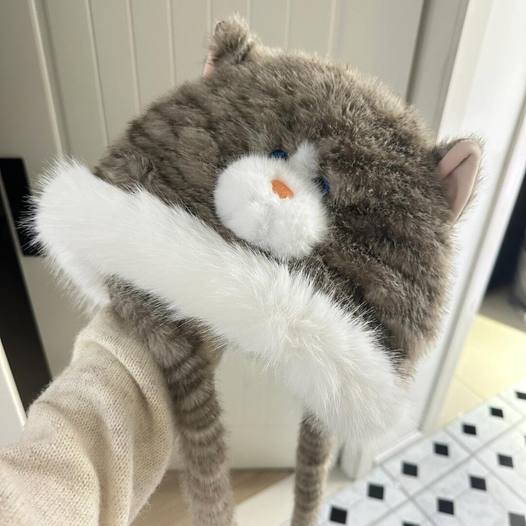 优选秋冬季可爱猫咪毛绒耳朵服饰配件帽子趣味配饰防寒加厚保暖护