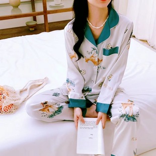 优选2023夏季 优雅舒适家居服绿野 新款 卡通小鹿印花冰丝睡衣女薄款