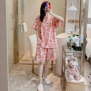 可爱短裤 年大码 薄款 宽松可外穿家居服套装 短袖 优选睡衣女夏季 新款