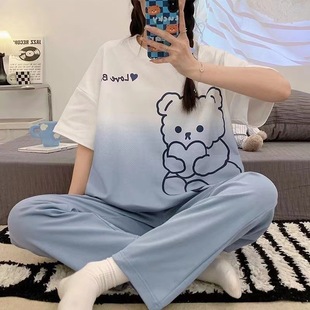 短袖 睡衣女士宽松可爱新款 优选夏季 长裤 夏天可外穿薄款 家居服套装