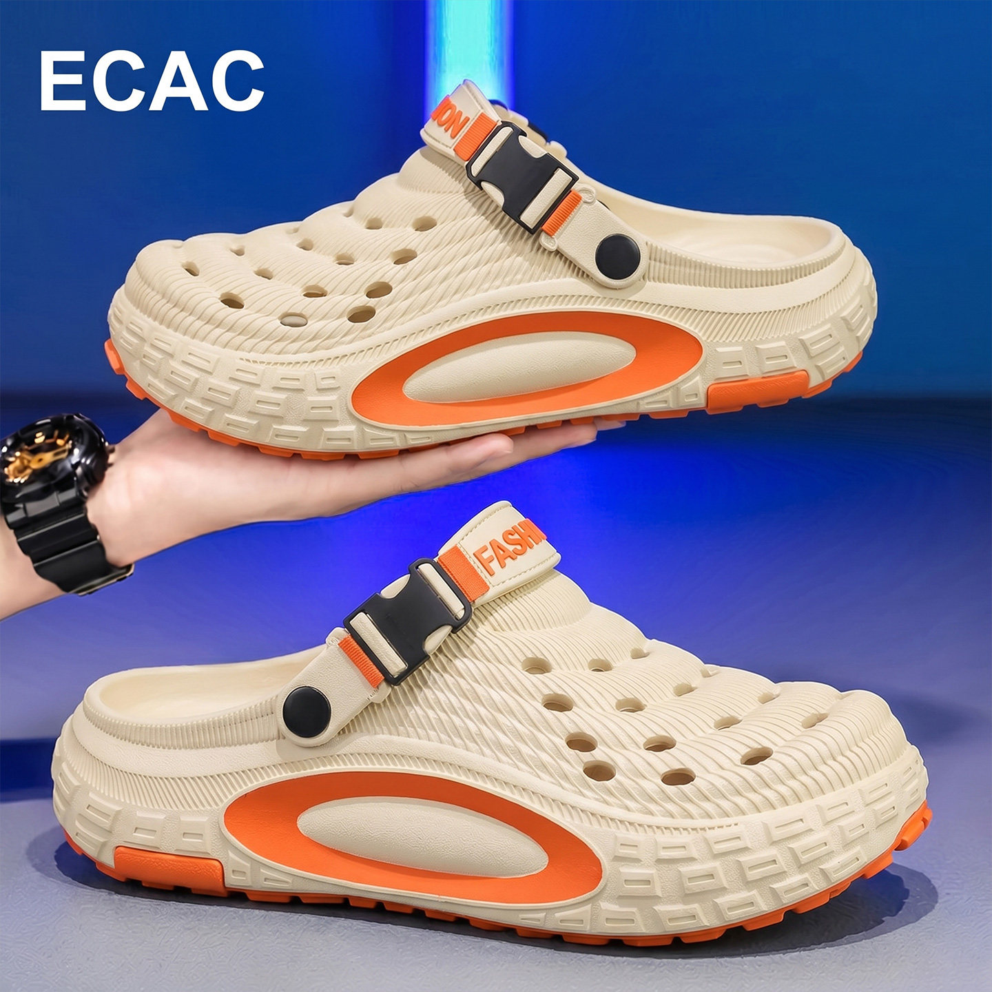 ECAC洞洞鞋男款2026新款夏外穿防滑防臭厚底耐磨包头防撞凉拖鞋女