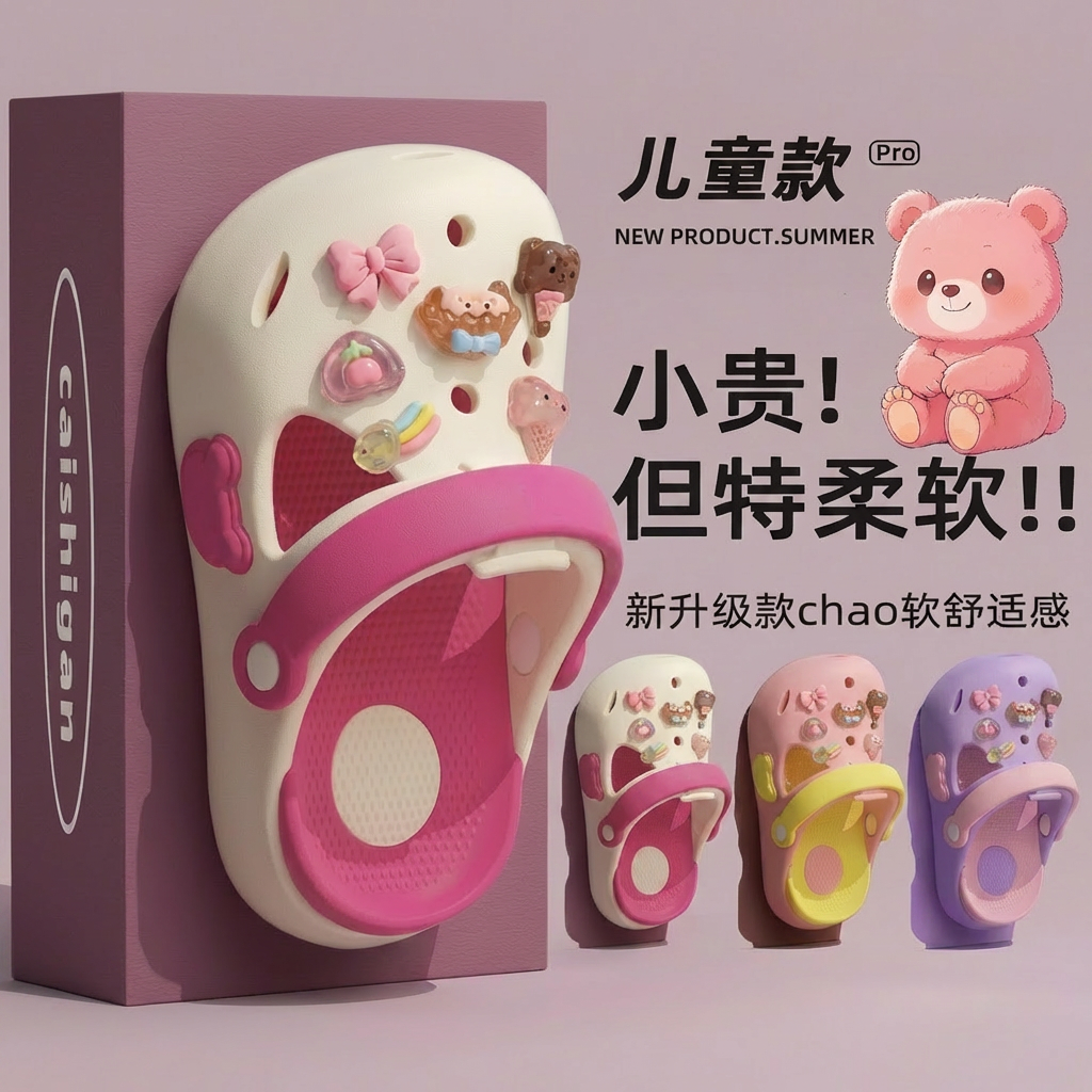 ECAC儿童舒适洞洞鞋女童2026新款夏外穿亲子防滑透气沙滩包头拖鞋