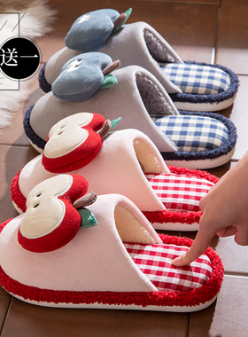 买一送一棉拖鞋女2025新款冬室内情侣家居一对毛绒可爱保暖棉拖男