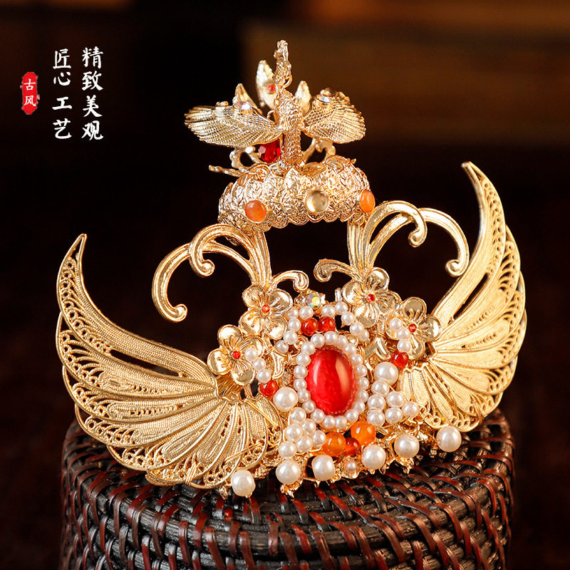 汉服发冠古风唐风明制宋制古装发饰凤凰花朵珍珠发钗秀禾新娘推荐