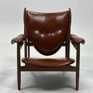 主人酋长椅真皮椅子客厅休闲单人椅意式实木阳台设计师复古沙发椅