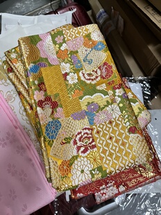 多色 日本和服提花腰带 红色橘色金色 没有蝴蝶结