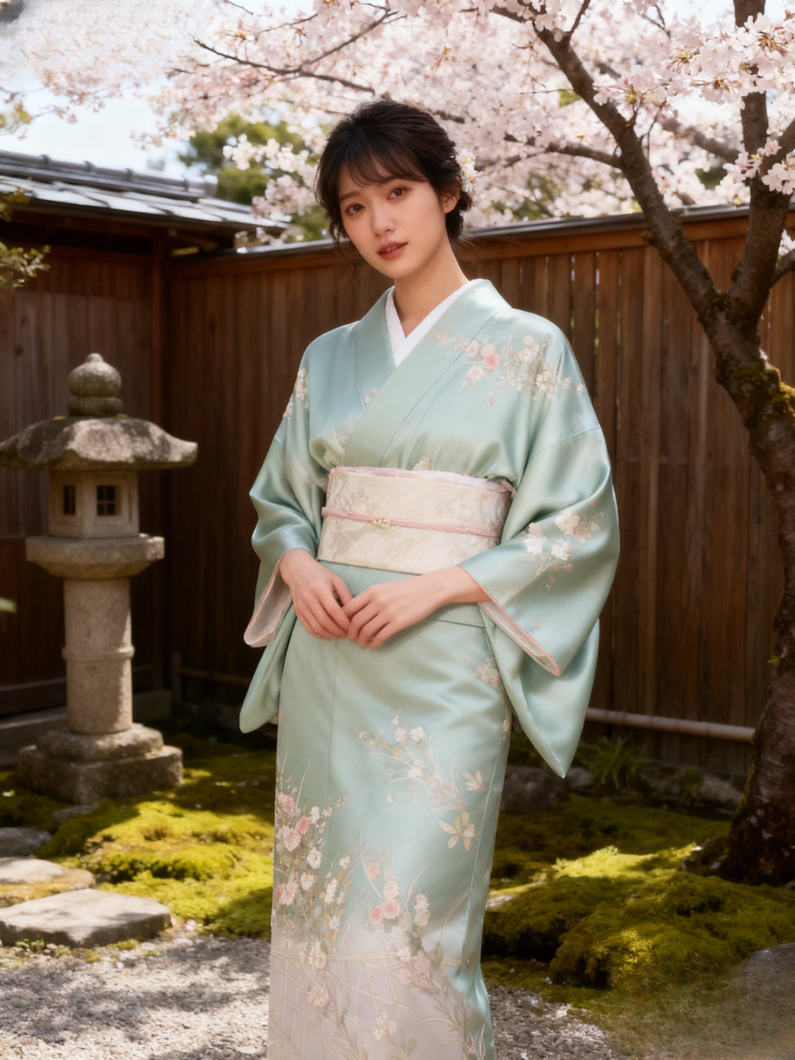 中古和服 正娟和服面料 绿色古法旗袍面料 正娟汉服古装布料