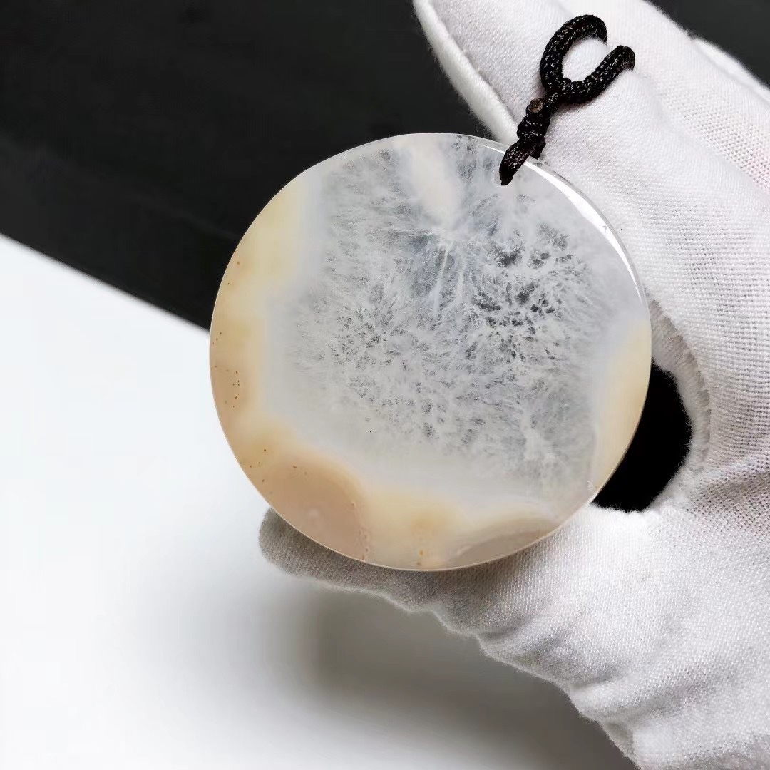 D203# 天然樱花玛瑙圆牌吊坠 吉祥美满大挂件47.8*7mm