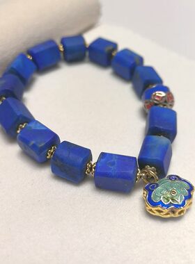S398# 天然原矿无优化青金石多边随形手链8*10mm 老矿料细腻温润
