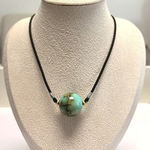 D105 重14.67克 天然原矿绿松石高瓷圆珠锁骨链21mm