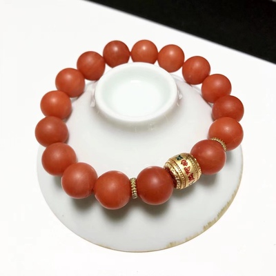 S1333# 天然老矿料保山南红满色满肉柿子红单圈手链11mm重33.05克