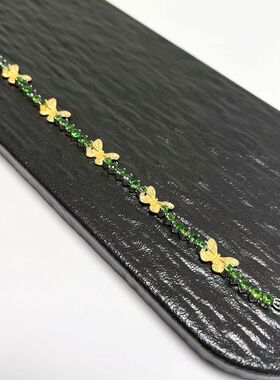 S417# 通体S925纯银镀真金透辉石蝴蝶手链 高端新款清新气质手链