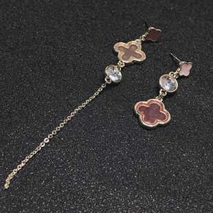 J134 925纯银耳饰 电镀保色 AB款撞色 四叶草 精致耳坠 耳环 金色