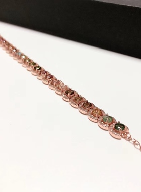 S1690# S925纯银精工镶嵌碧玺手链 主石22颗 尺寸4mm 全长19.5cm