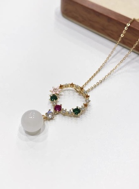 D117# S925银精工镶嵌和田玉白玉吊坠精致款项链