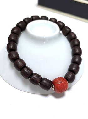 S310# 天然沉香木手串手链7.8*7.2mm配南红回纹珠滚运珠11*10.3mm