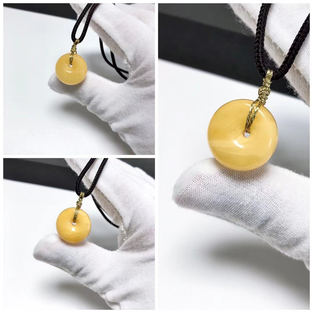 D271# 天然蜜蜡平安扣吊坠锁骨链 鸡油黄 半珀半蜜 多款可选