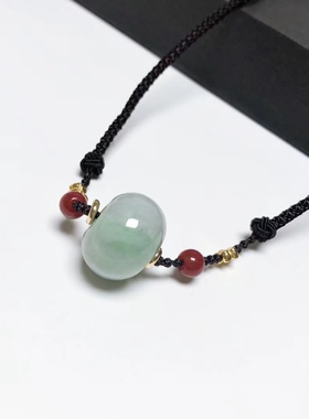 D700# 天然A货翡翠冰糯种阳绿飘花面包扣吊坠19.9*14mm 重14.83克