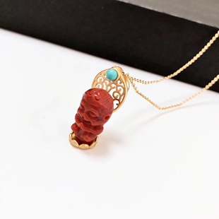D45# 天然南红宝宝佛吊坠 老金配绿松 锁骨链 18K配链