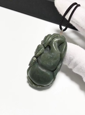 D1582# 天然和田玉宝葫芦吊坠 福禄毛衣链52.5*27.5*16.5mm