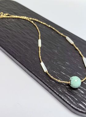 D1483# 天然原矿高瓷绿松石锁骨链12.3mm 配白贝母设计款项链