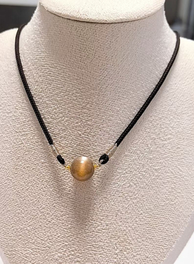 D1158# 天然金太阳石吊坠 黑骨干极光单珠锁骨链12mm