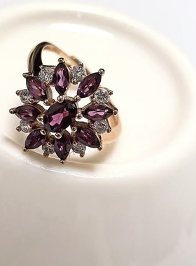 G177# S925通体纯银紫牙乌石榴石戒指18.5*17*6.5mm