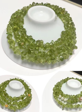 S278# 天然橄榄石随形三圈手链7mm左右绿水晶原创设计款 多款可选