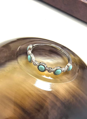 G33# 天然原矿绿松石戒指 排戒 S925银托