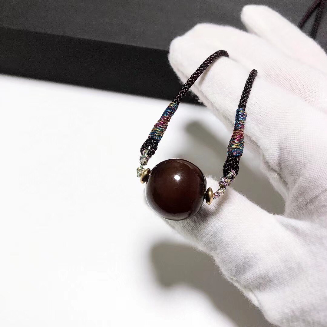 D481# 天然满血酒红老山龟黄金甲圆珠吊坠12.8mm