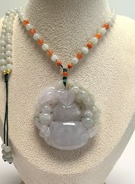 D1465# 天然A货翡翠福禄双全吊坠 紫罗兰冰糯种大版项链