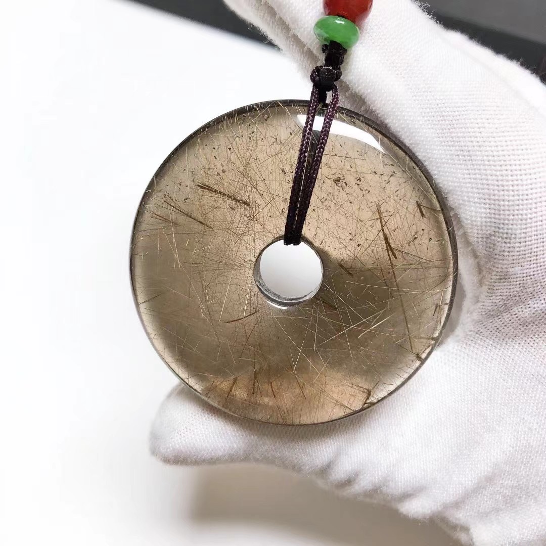 D166# 天然茶发晶平安扣吊坠 大挂件 44.2*8.6mm 重量29.32克