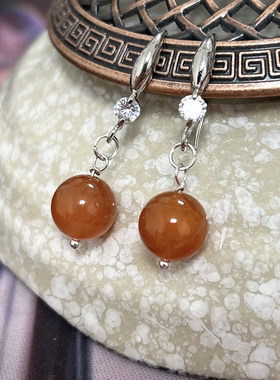J312#  南红玛瑙圆珠耳环 s925银耳钩款 10mm
