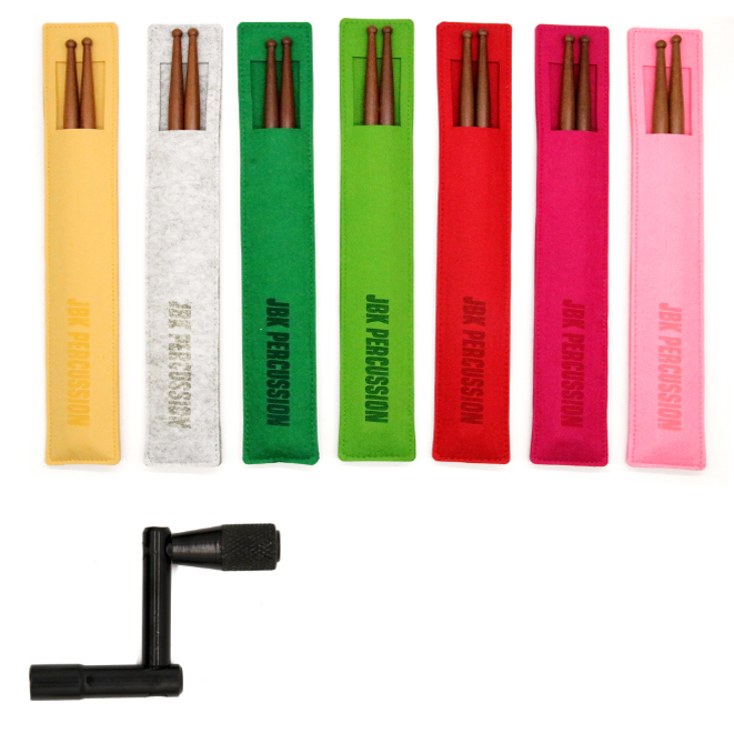 乐器配件 彩色羊毛毡鼓棒包+红色金刚木鼓棒+无级变速式鼓钥匙