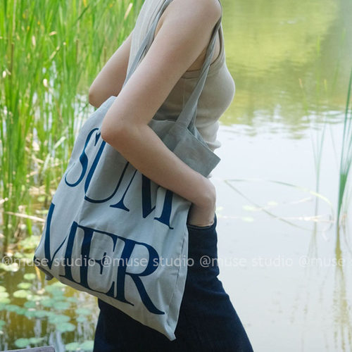 韩国小众大学生通勤补课包slowstitch大容量环保单肩托特包购物袋