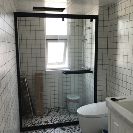 定制淋浴房哑光黑色一字形屏卫生间隔断玻璃门洗澡间干湿分离浴室