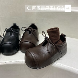 女蝴蝶結呆萌穆勒鞋 真皮厚底內增高瑪麗珍單鞋 2025新款