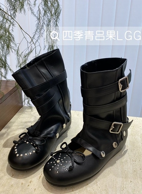 Y2K甜酷辣妹风新款两穿可拆卸内增高4cm浅口芭蕾堆堆靴单鞋女