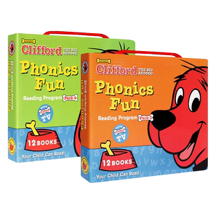 赠翻译 音频 CLIFFORD PHONICS FUN 3+4 大红狗自然拼读套装三、四合售学乐出版Scholastic 赠CD光盘盒装 小豆豆英文童书