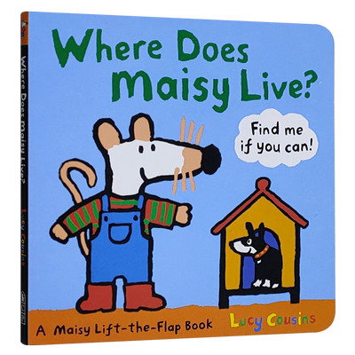 进口英文小鼠波波住哪里？Where Does Maisy Live?纸板翻翻书