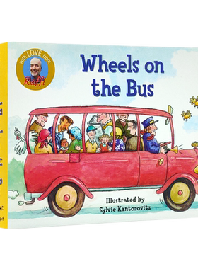 英文原版绘本纸板书 wheels on the bus公车巴士上的轮子Raffi经典儿歌 英语童谣幼儿启蒙撕不烂纸板书正版 学前阅读 2-6岁