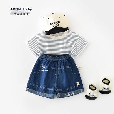 越己服饰2026夏季新款儿童砂洗牛仔短裤 婴幼童工装口袋裤子52080