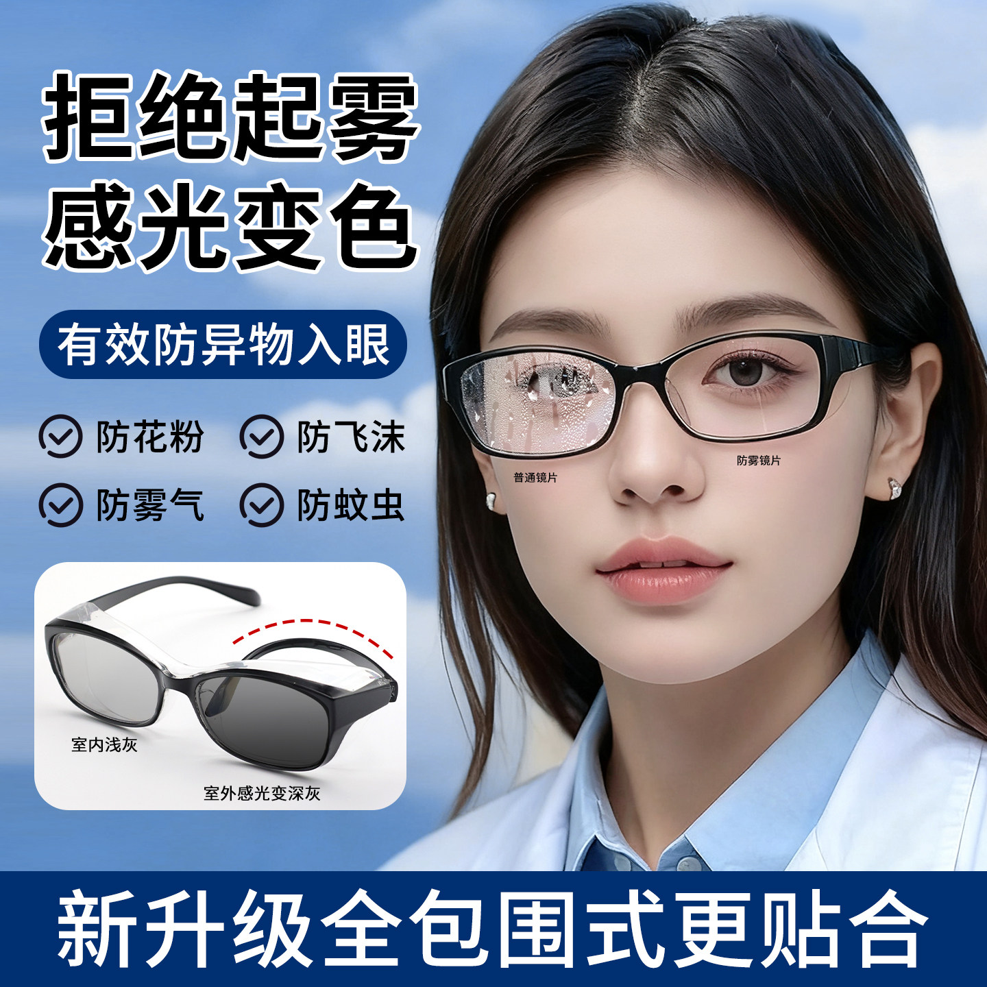 骑行眼镜防风护目镜防灰尘防雾墨镜劳保平镜防花粉术后防护全封闭