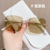 防蓝光眼镜女近视韩版 无边框电脑辐射护目平光变茶色镜片大脸显瘦