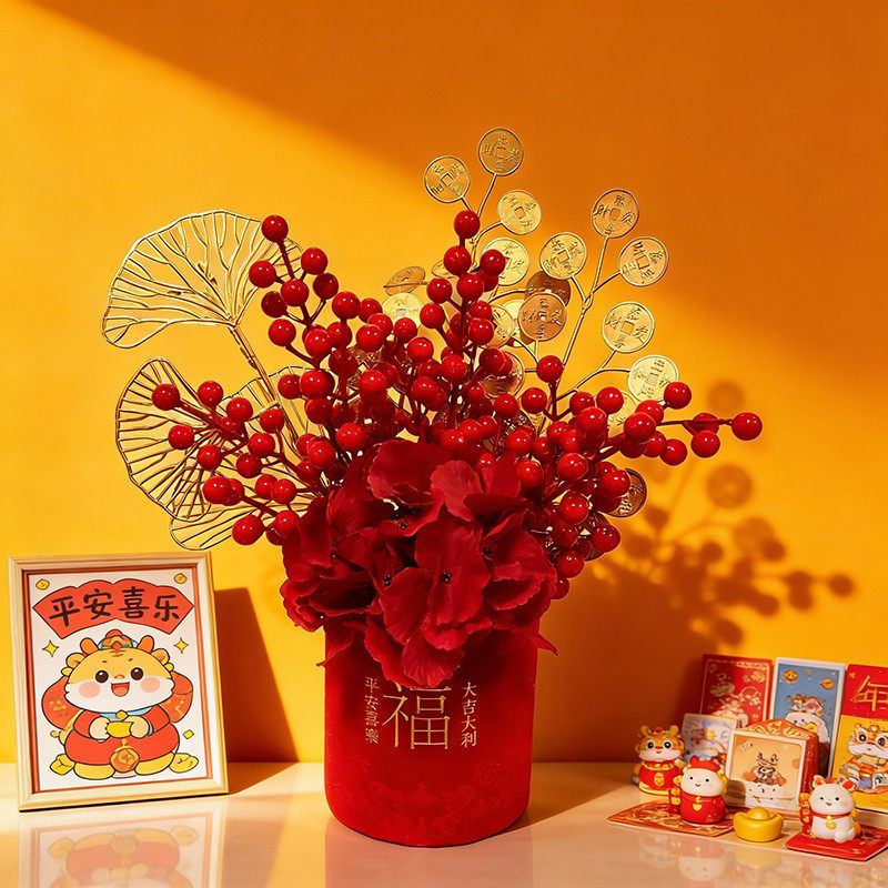 过年装饰春节福桶年宵花仿真花发财果抱抱桶插花乔迁之喜结婚装饰,家居饰品,福桶,淘宝优惠券,粉丝福利购,淘宝优惠卷