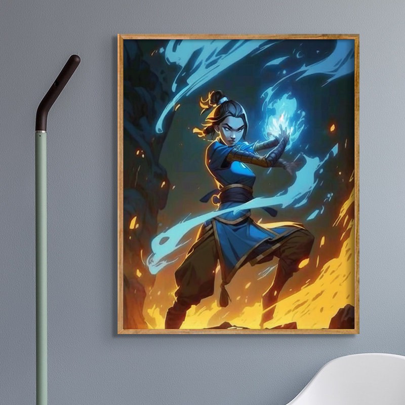 首艺派 数字油画diy填充蓝色火焰油彩画手绘卡通阿祖拉丙烯装饰画