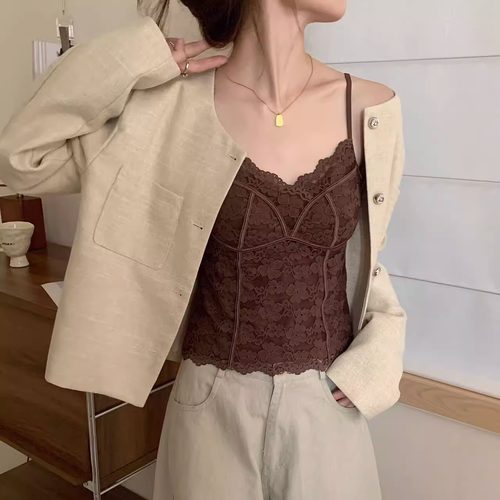 昕怡粉丝专享蕾丝鱼骨美背吊带