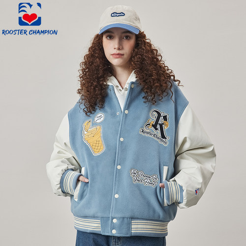 公鸡冠军蓝灰色加厚棉服