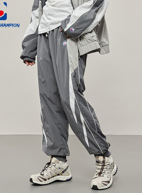 公鸡冠军休闲裤男春季新款宽松深灰色束脚侧边拼接情侣运动长裤潮